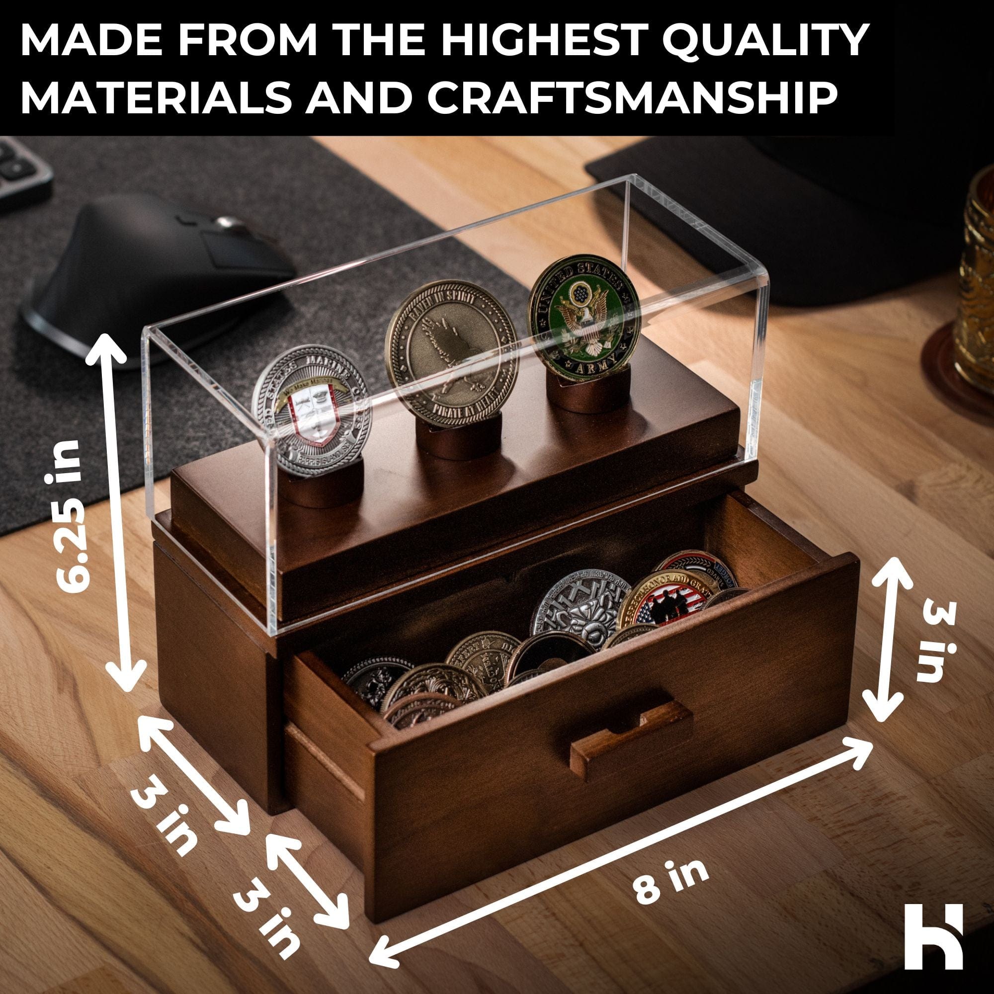 The Podium Challenge Coin Display Case for Men - Dark offers Wood Challenge Coin Holder Case to Display Coins of Different Sizes