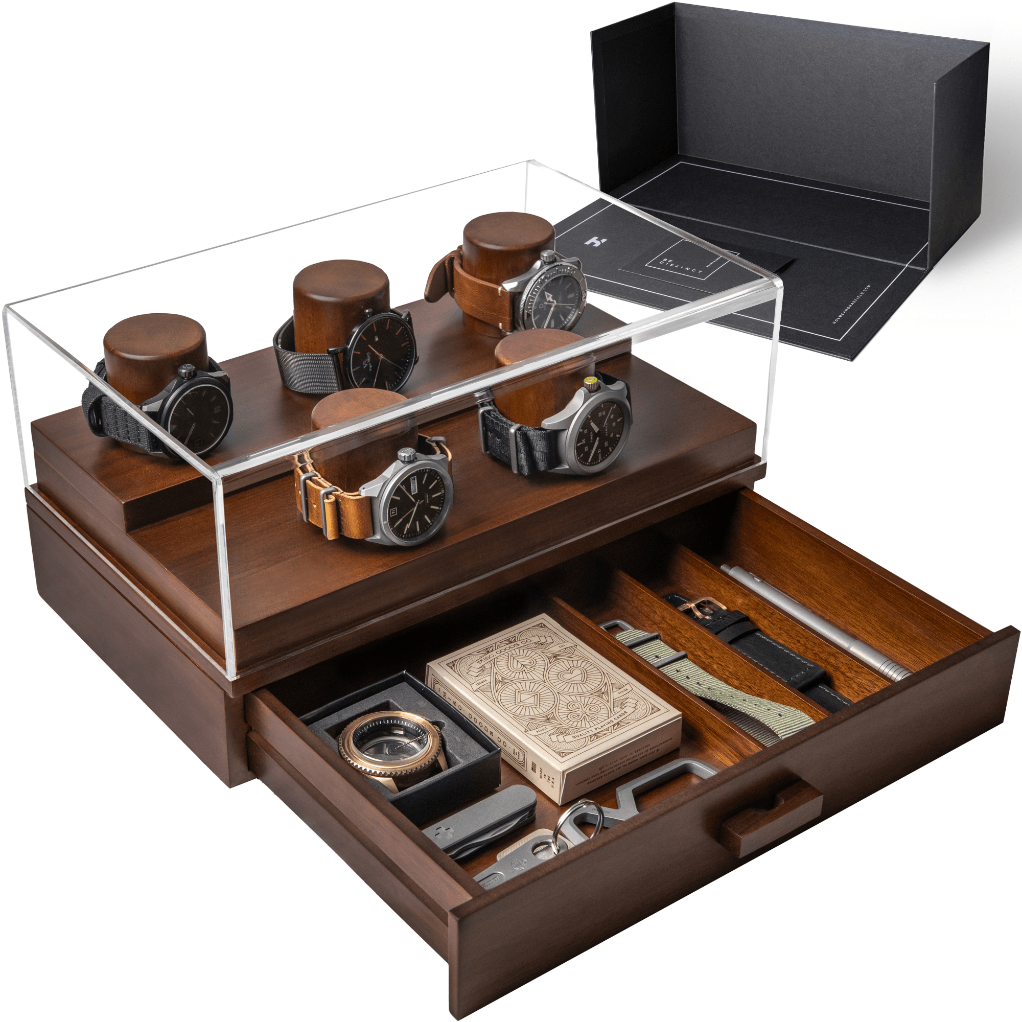 Holm & Hadfield Watch Display Case Organizer Box w/ hotsell Drawer- Walnut